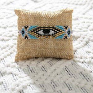 Handmade Miyuki Beaded Bracelet, Blue Evil Eye